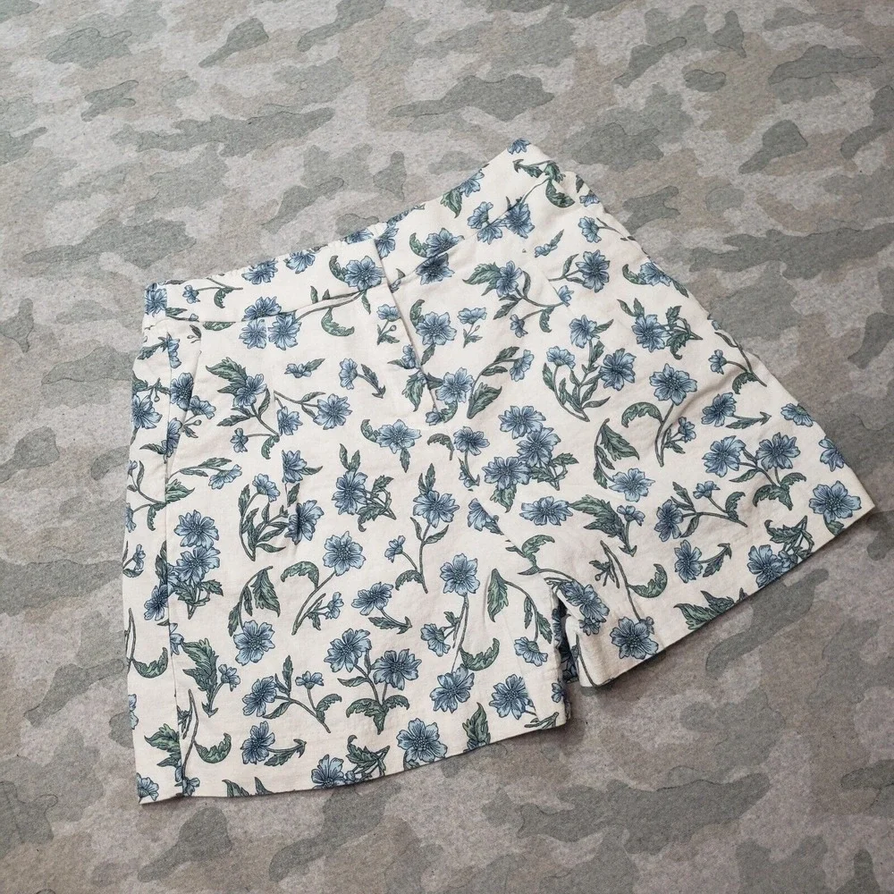 j Crew Re-Imagined Shorts Womens‎ 27 White Linen Blend Floral